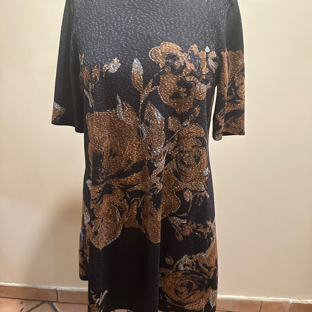 Black and Brown Sheath Mini Dress with 3/4 Sleeves Signature by Robbie Bee  MD
